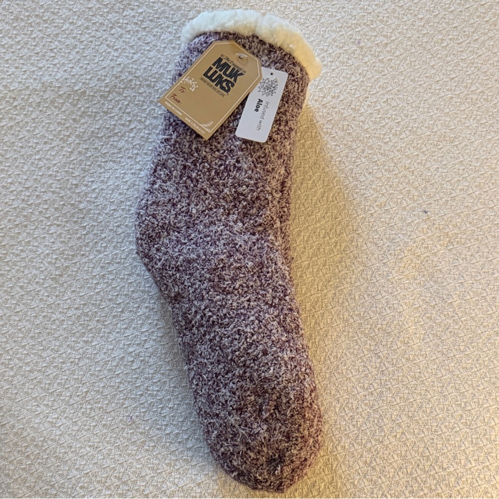 NWT Muk Luks Lavender Heather Cozy Sherpa Cuff Slipper Sock